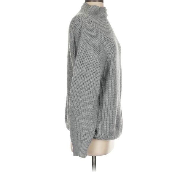 Quince Merino Wool Relaxed Turtleneck Sweater Oversized Fisherman Light Grey XS - Picture 4 of 6